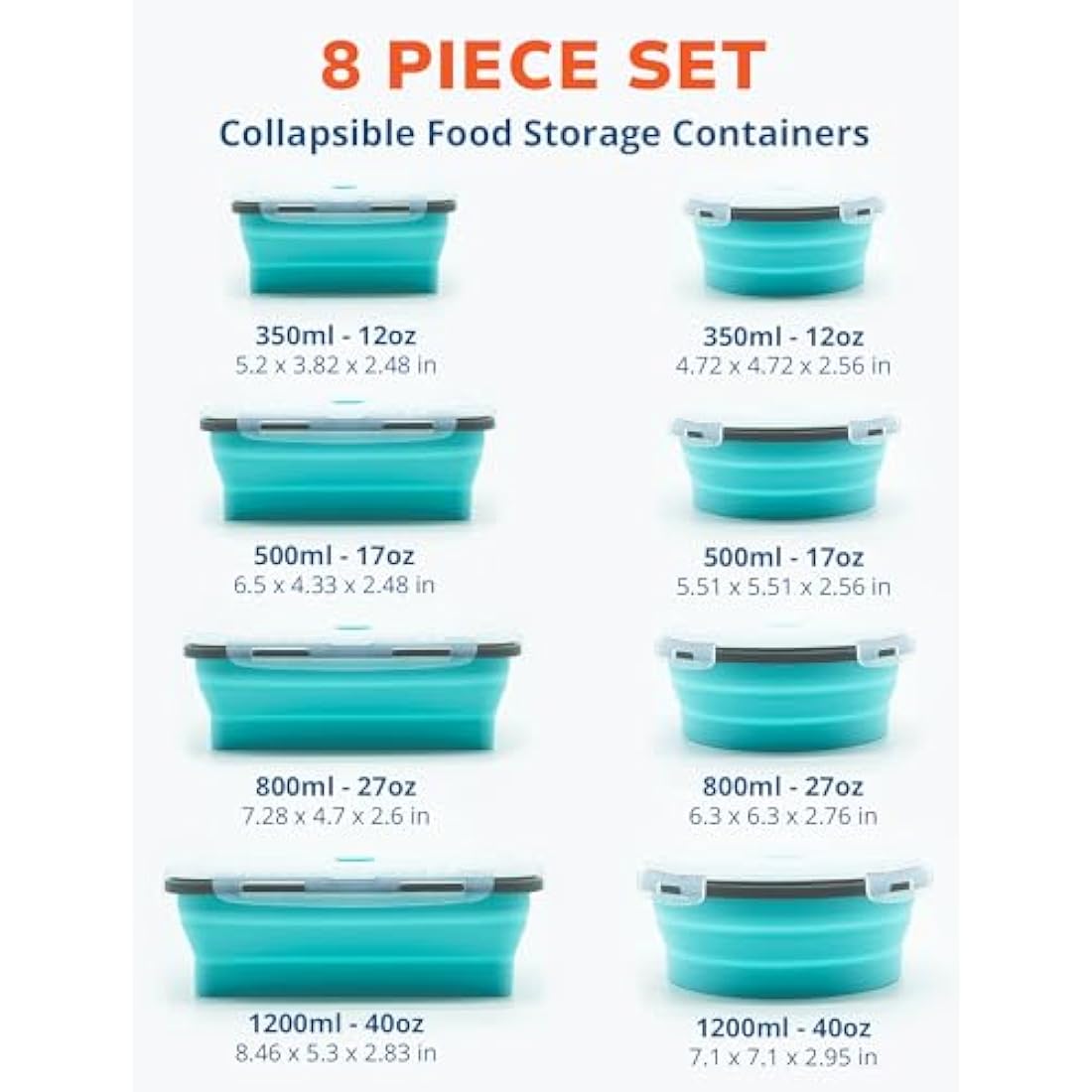 Lunememo 16-Pack Collapsible Silicone Food Storage Containers with Lids