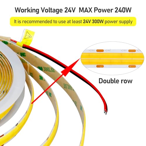 GOMING 32.8ft Double Row COB LED Strip Light | 6000K Cool White 24V