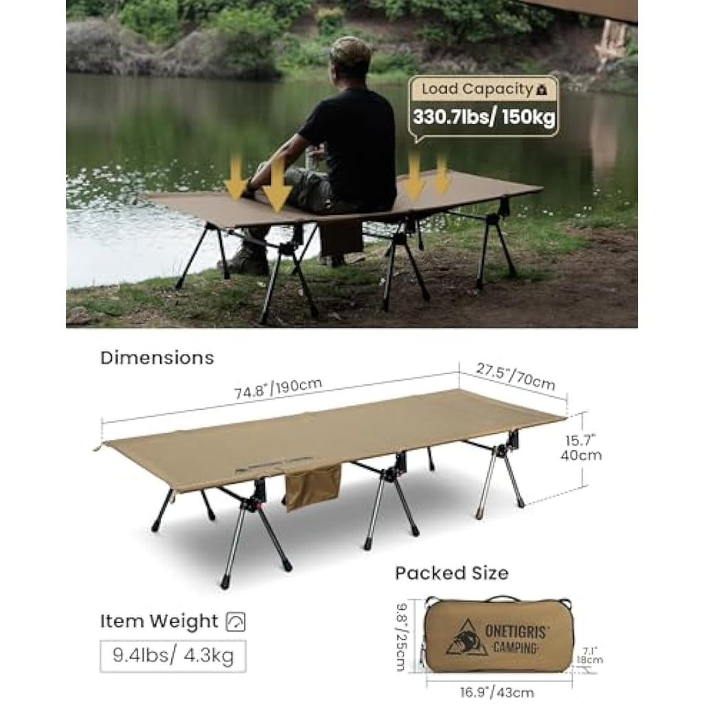 OneTigris SUPRANUBIS Camping Cot – Height Adjustable Folding Bed