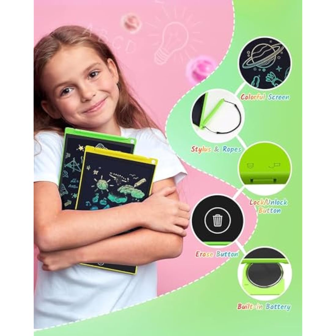 TECJOE 2-Pack LCD Writing Tablet | 8.5 Inch Colorful Doodle Board for Kids
