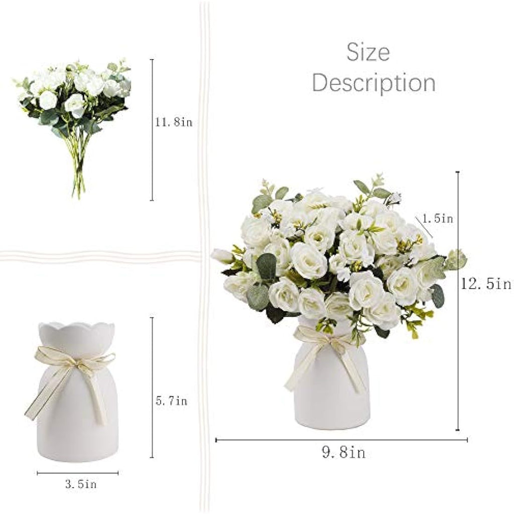 Jolof Store Artificial Silk Rose Arrangement with Ceramic Vase - White