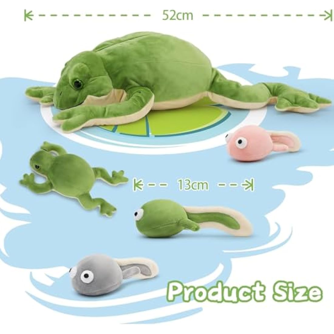 MorisMos 5-in-1 Frog Plush Toy with 4 Baby Tadpoles – 52cm Green Toad