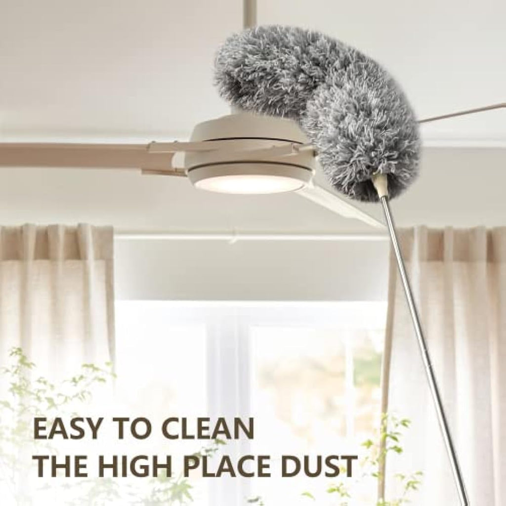 ENJSD Microfiber Feather Duster – 100in Extendable Telescopic Pole, Grey