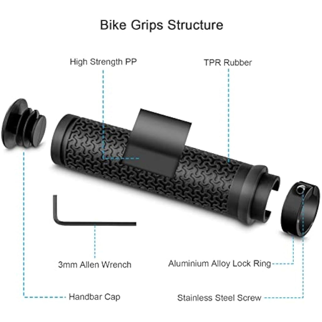 Lock-on Bike Handlebar Grips – Anti-Slip TPR Rubber MTB Grips