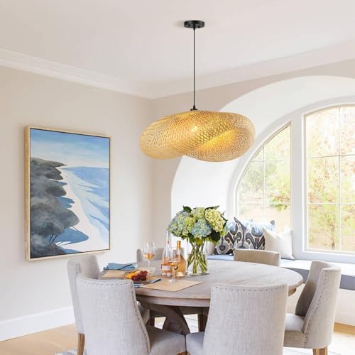 Schindora 80cm Rattan Straw Hat Pendant Light – Handwoven Boho Bamboo Lamp