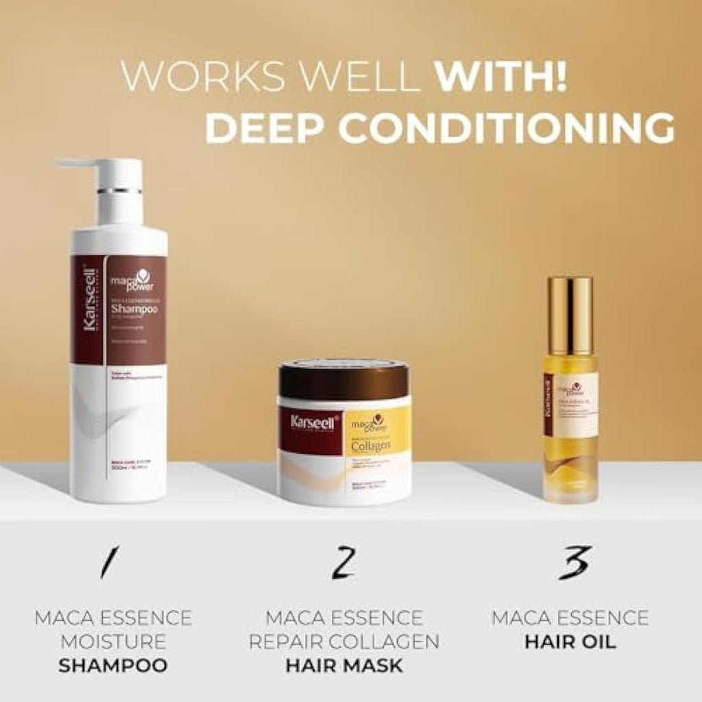 Karseell Maca Essence Hair Repair Set - Collagen Mask, Shampoo & Argan Oil