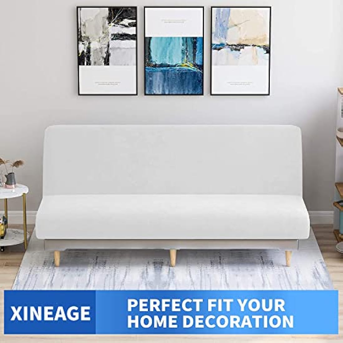 XINEAGE Velvet Futon Cover | High Stretch Armless Sofa Slipcover - White
