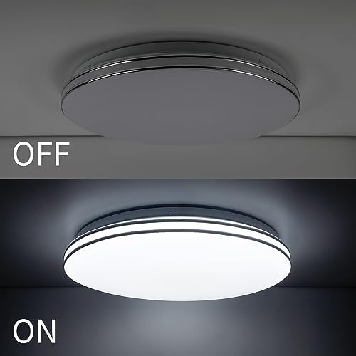 VIPMOON 24W LED Ceiling Light – 2160LM 6500K Flush Mount Silver Rim