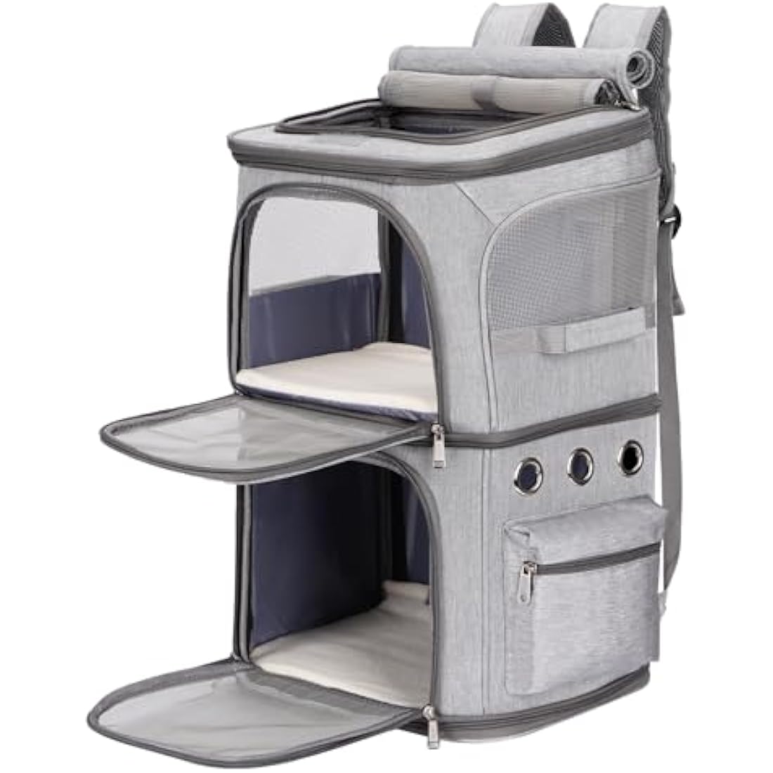 FASNATI Dual Compartment Pet Carrier Backpack for 2 Cats or Dogs - Grey, XL