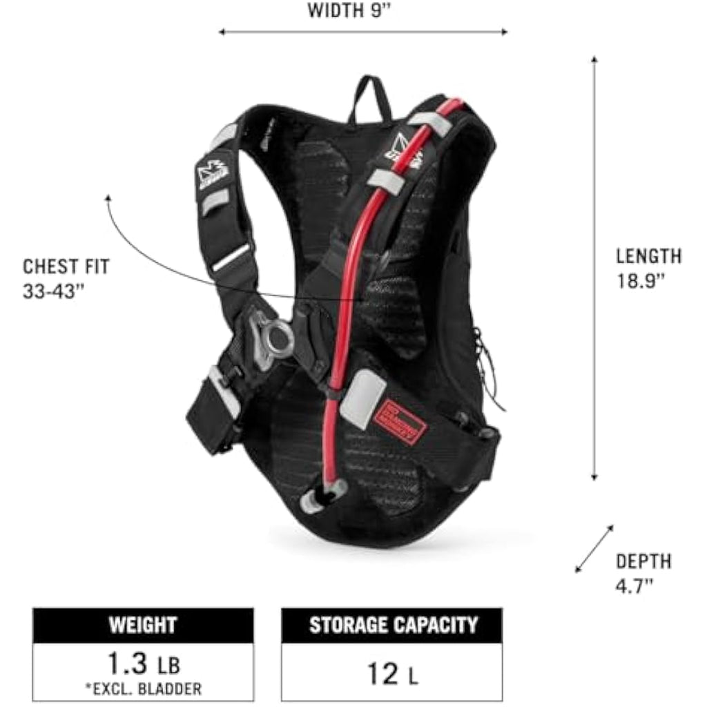 USWE MTB Hydro 12 Hydration Backpack – 3L Bladder – Carbon Black