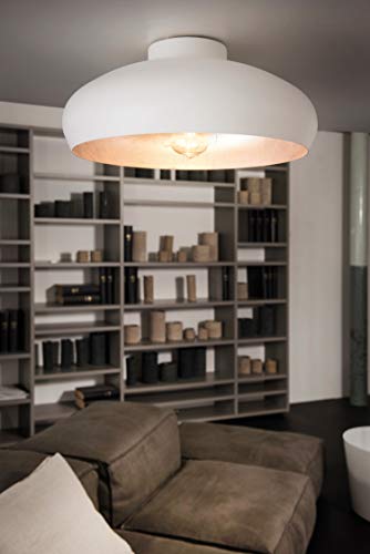 Eglo Mogano Industrial Flush Ceiling Light | White & Silver Steel E27
