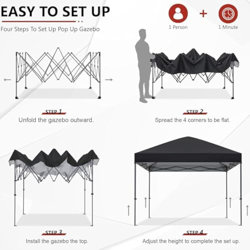 ABCCANOPY 2.5x2.5M Pop Up Gazebo – Heavy Duty Commercial Canopy, Black