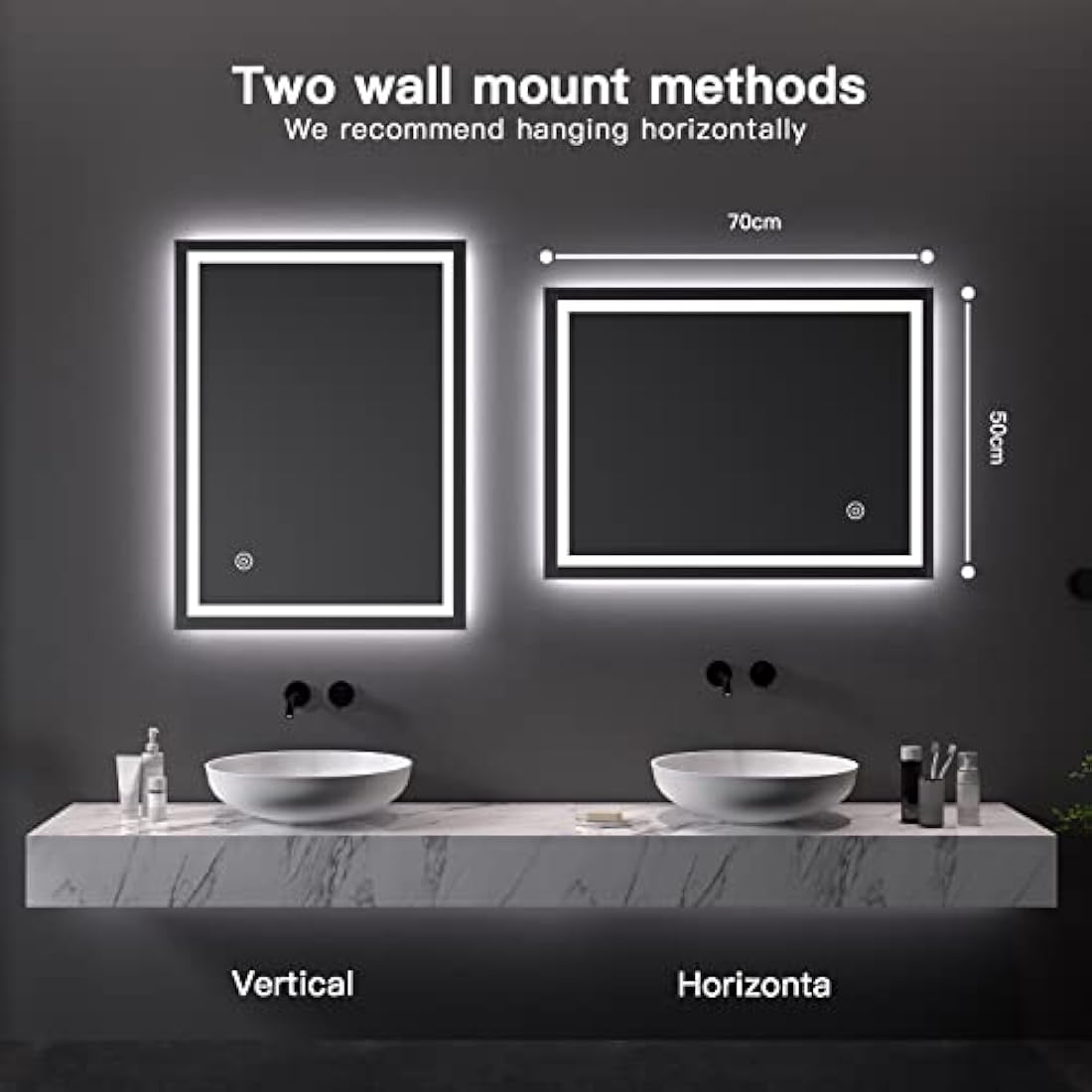 Dripex LED Bathroom Mirror – 500x700mm Anti-Fog Wall Mounted Vanity