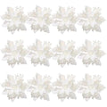 Toyvian 12-Piece Glitter Artificial Poinsettia Christmas Tree Flowers