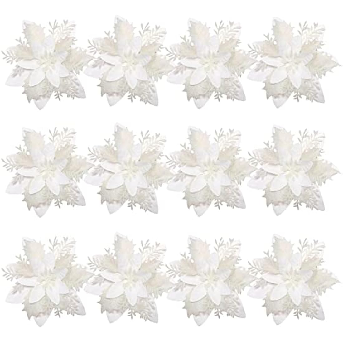 Toyvian 12-Piece Glitter Artificial Poinsettia Christmas Tree Flowers