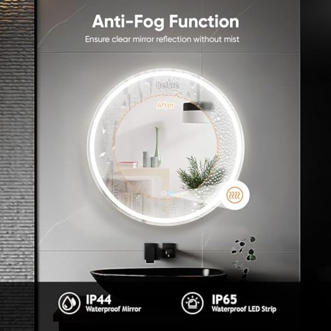 LED Bathroom Mirror | 500x500mm Dimmable Anti-Fog Vanity Mirror