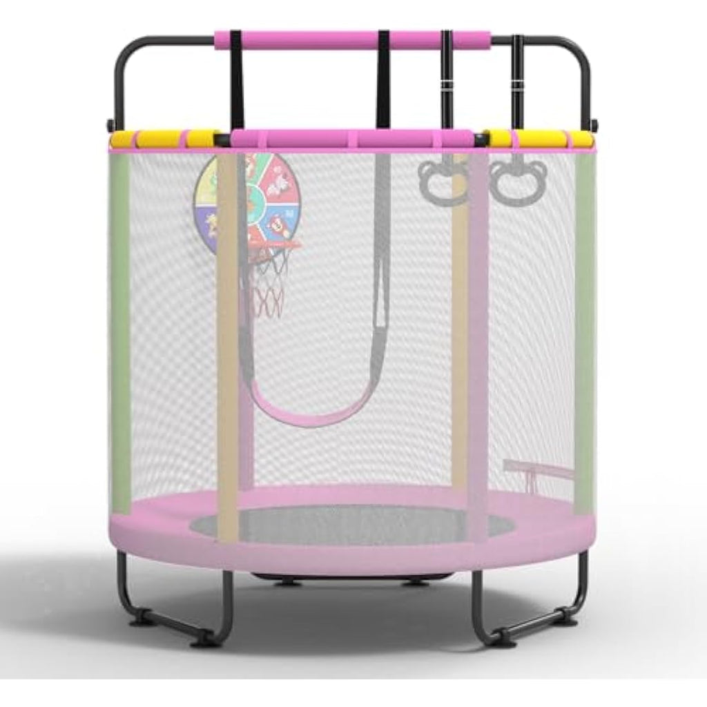 Kids Trampoline with Basketball Hoop, Swing & Pull Rings