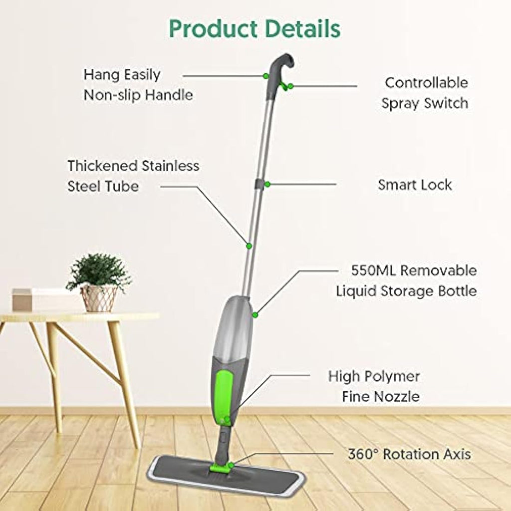 ILAVCOOL Spray Mop for Floor Cleaning | 3 Reusable Pads & 550ML Bottle