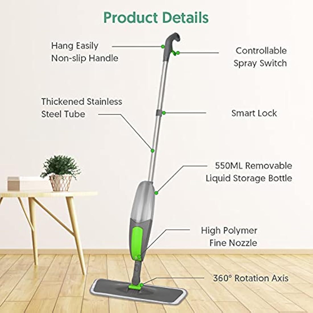 ILAVCOOL Spray Mop for Floor Cleaning | 3 Reusable Pads & 550ML Bottle