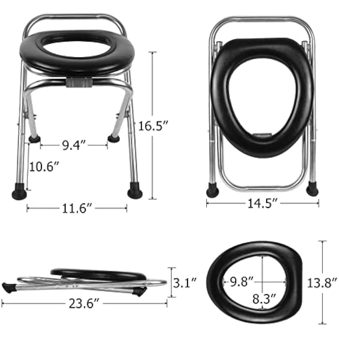 BLIKA Portable Camping Toilet – Stainless Steel Folding Potty, 350lb Capacity