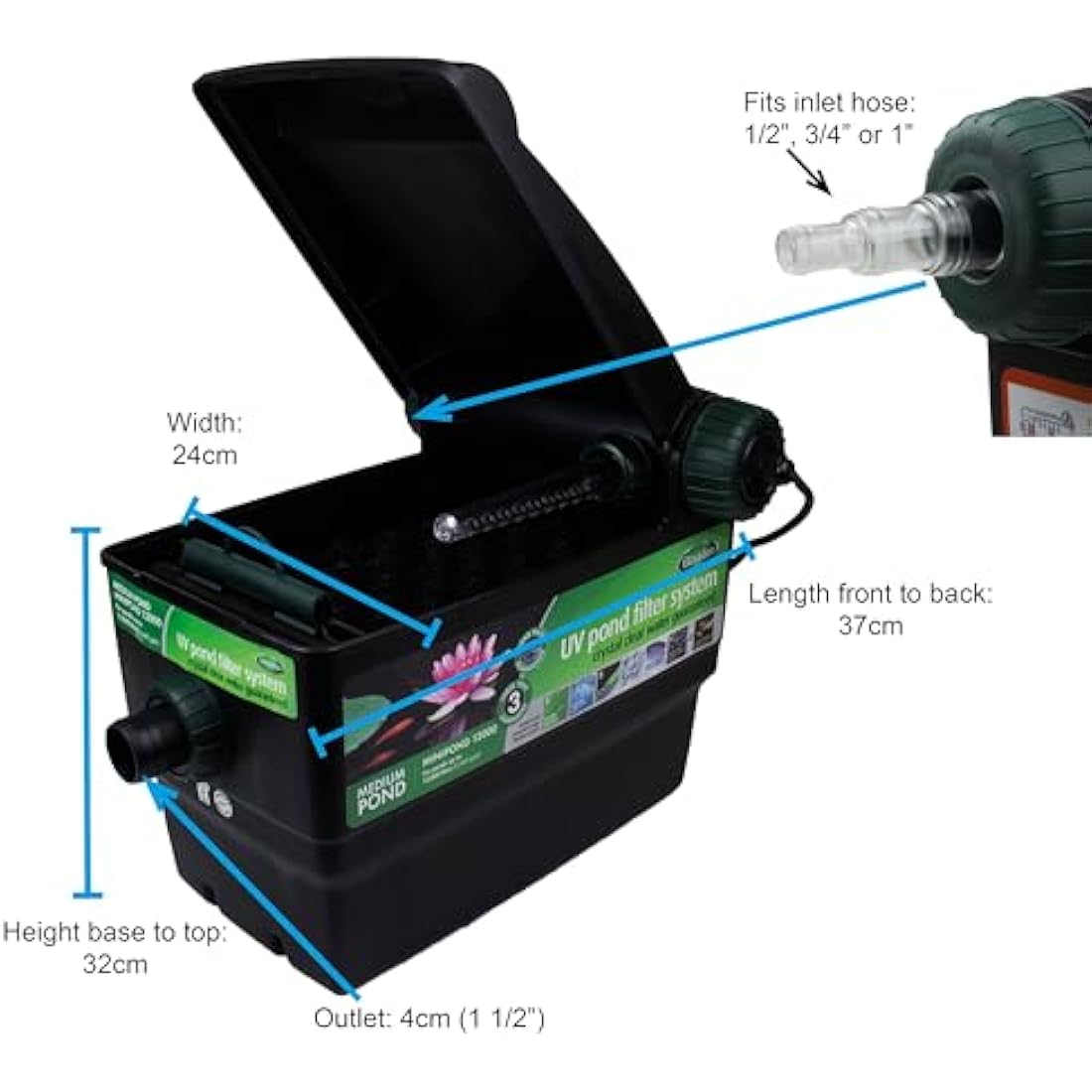 Blagdon Mini-Pond 12000 Box Filter with 9W UV Clarifier – Black