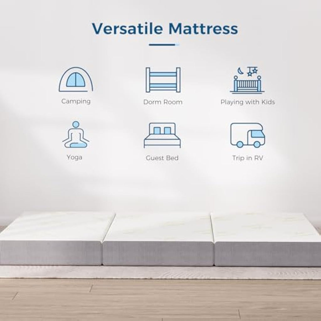 Inofia Single Folding Mattress - 15cm Trifold Gel Memory Foam Guest Bed