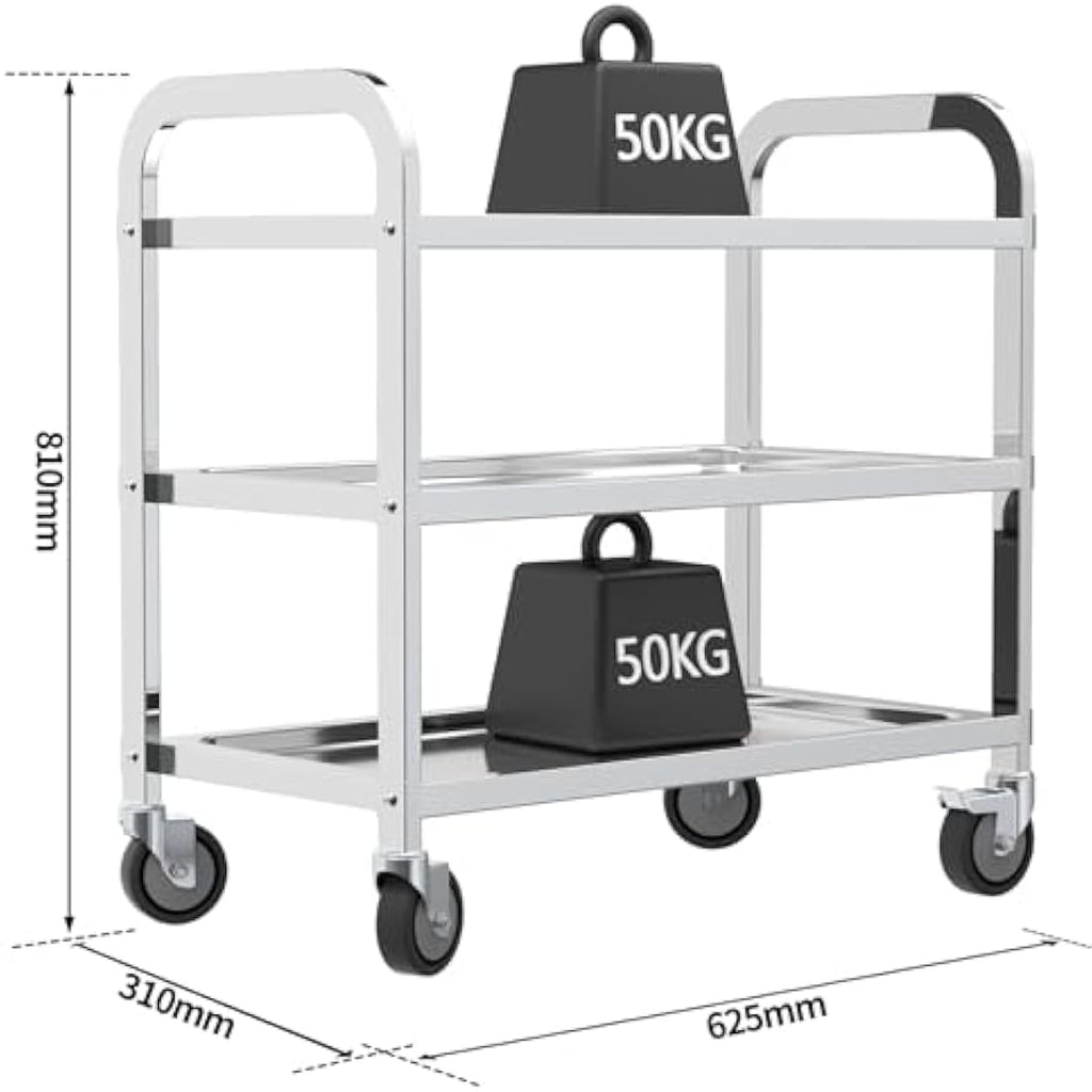 TAIMIKO 3-Tier Stainless Steel Utility Cart | Rolling Kitchen Trolley
