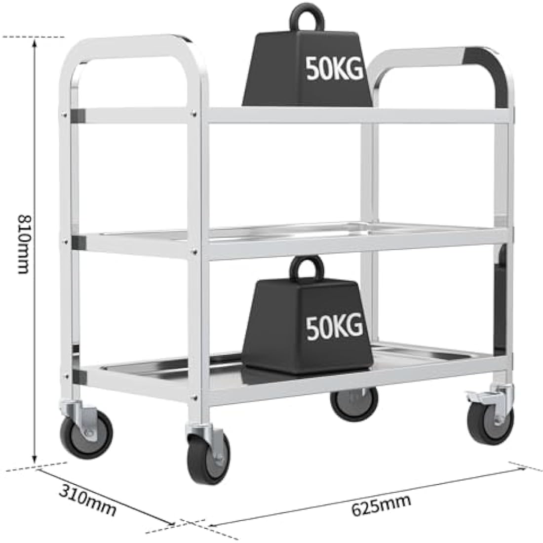 TAIMIKO 3-Tier Stainless Steel Utility Cart | Rolling Kitchen Trolley