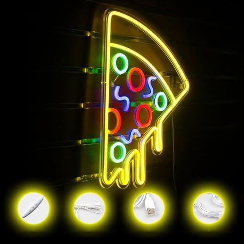Jolof Store Pizza Neon Light Sign - Yellow LED Acrylic Wall Decor, 16x14in