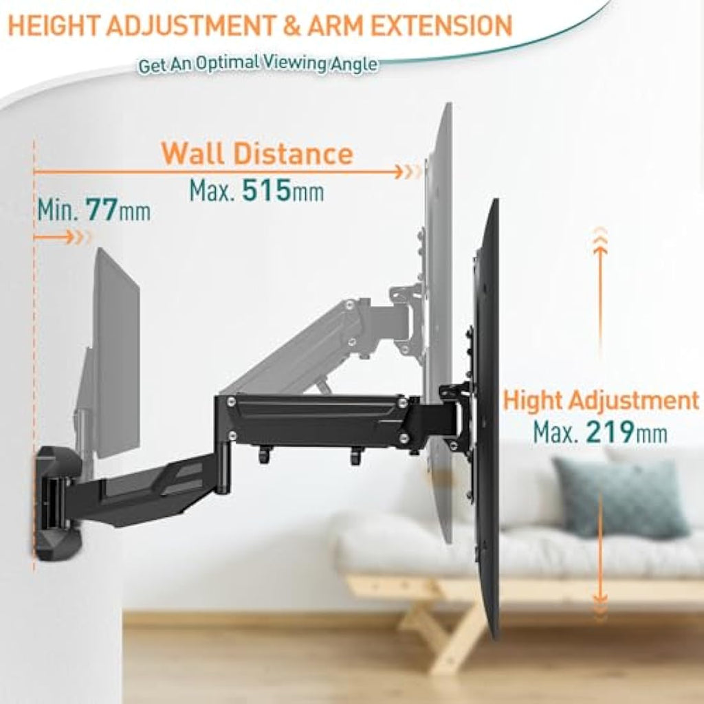 ELIVED Gas Spring TV Wall Mount | Full Motion Bracket for 23-55 Inch TVs