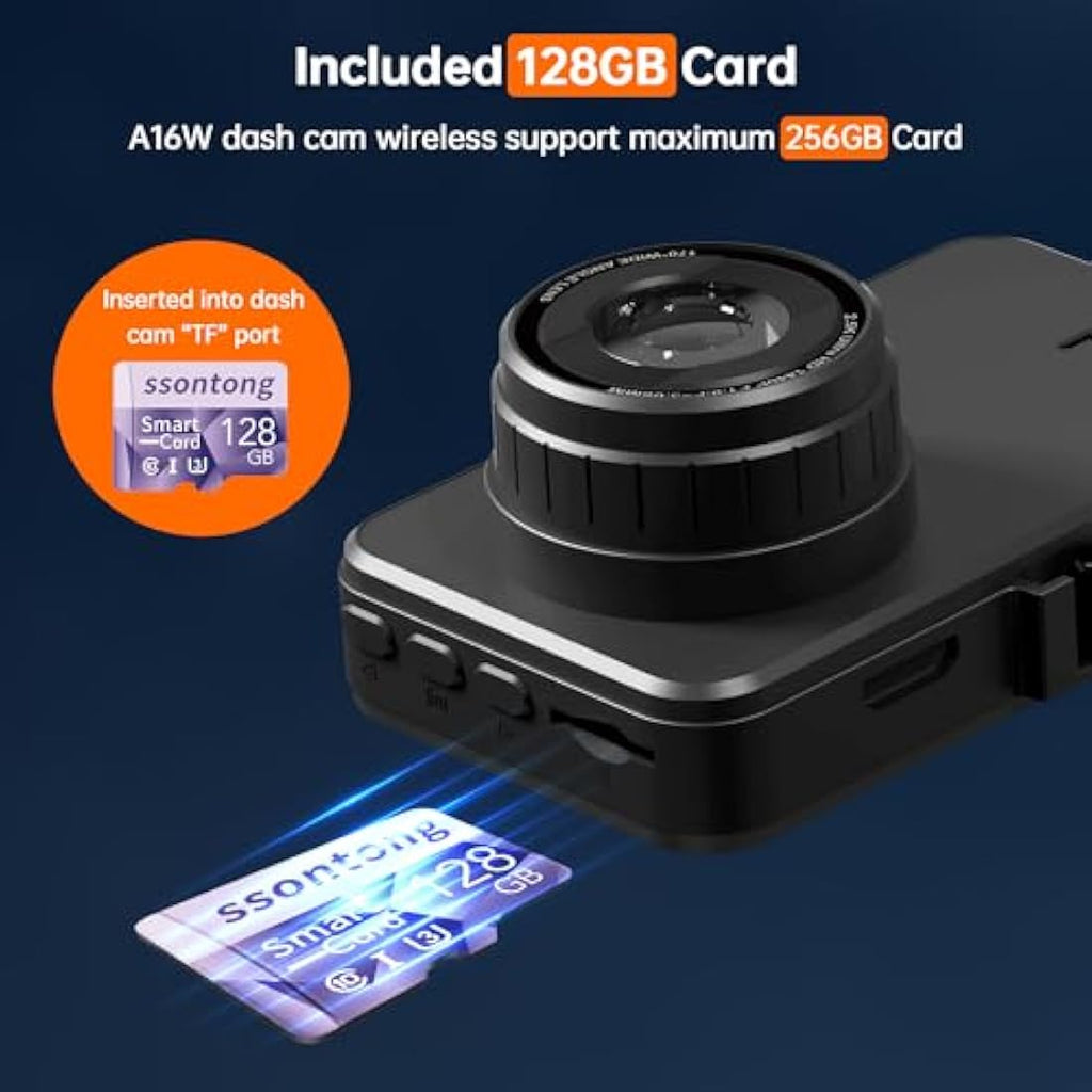 Jolof Store 2.5K WiFi Dash Cam – 1440P Car Camera with 128GB Card & Night Vision