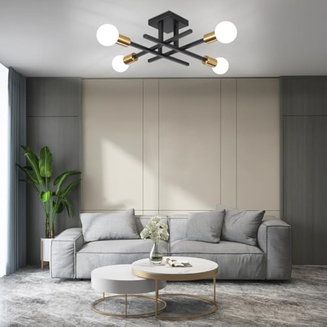 QAREHL 4-Light Modern Sputnik Chandelier – Black and Gold Metal Ceiling Light