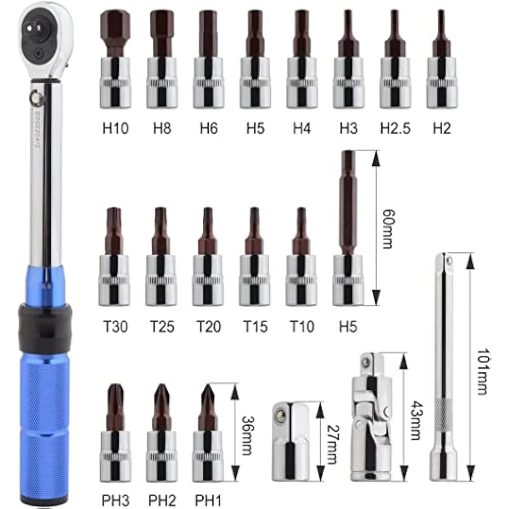 Gunpla 1/4" Drive Torque Wrench Set | 2-24Nm 21-Piece Bicycle Repair Kit