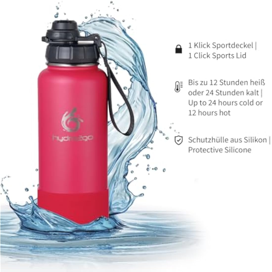 hydro2go Insulated Stainless Steel Water Bottle – Magenta, 950 ml