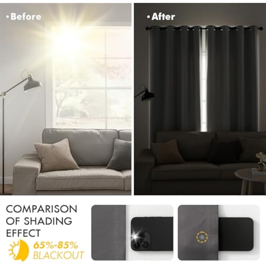MIULEE Grey Blackout Curtains | Thermal Insulated Eyelet Drapes, 2 Panels