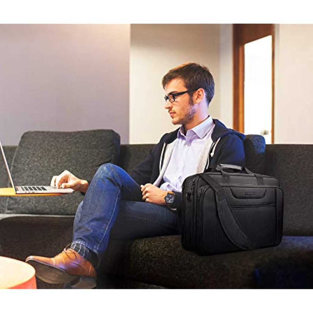 KROSER 18 Inch Laptop Briefcase | Expandable Water-Repellent Bag - Black