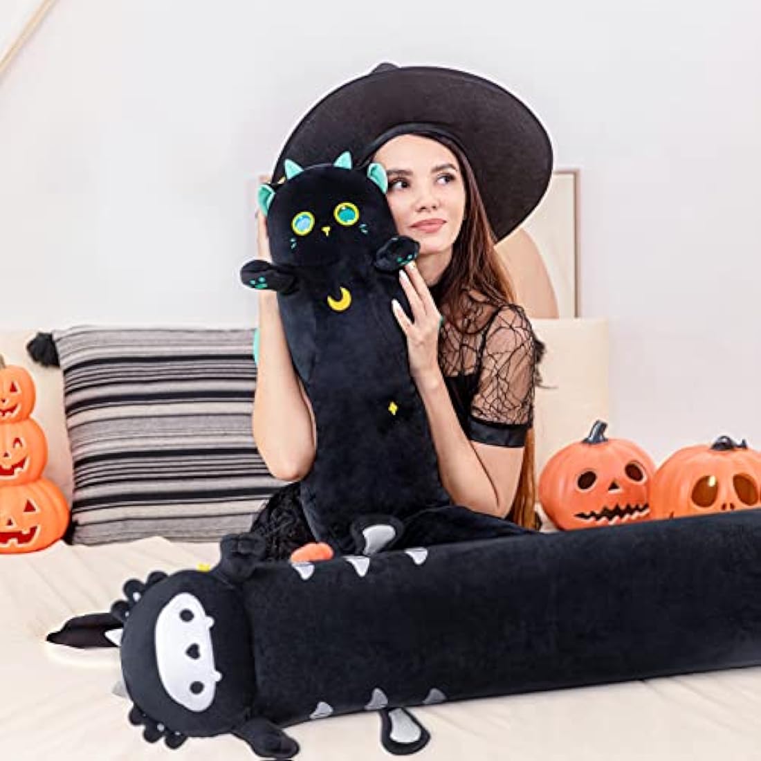 Mewaii 36in Long Cat Plush Body Pillow – Soft Black Stuffed Animal