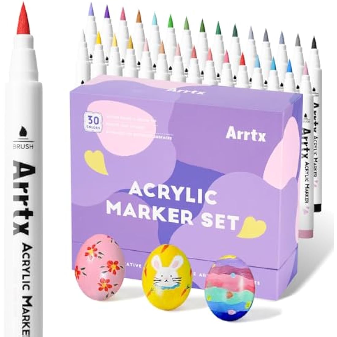 Arrtx 30 Colors Acrylic Paint Pens | Extra Brush Tip Water-Based Markers