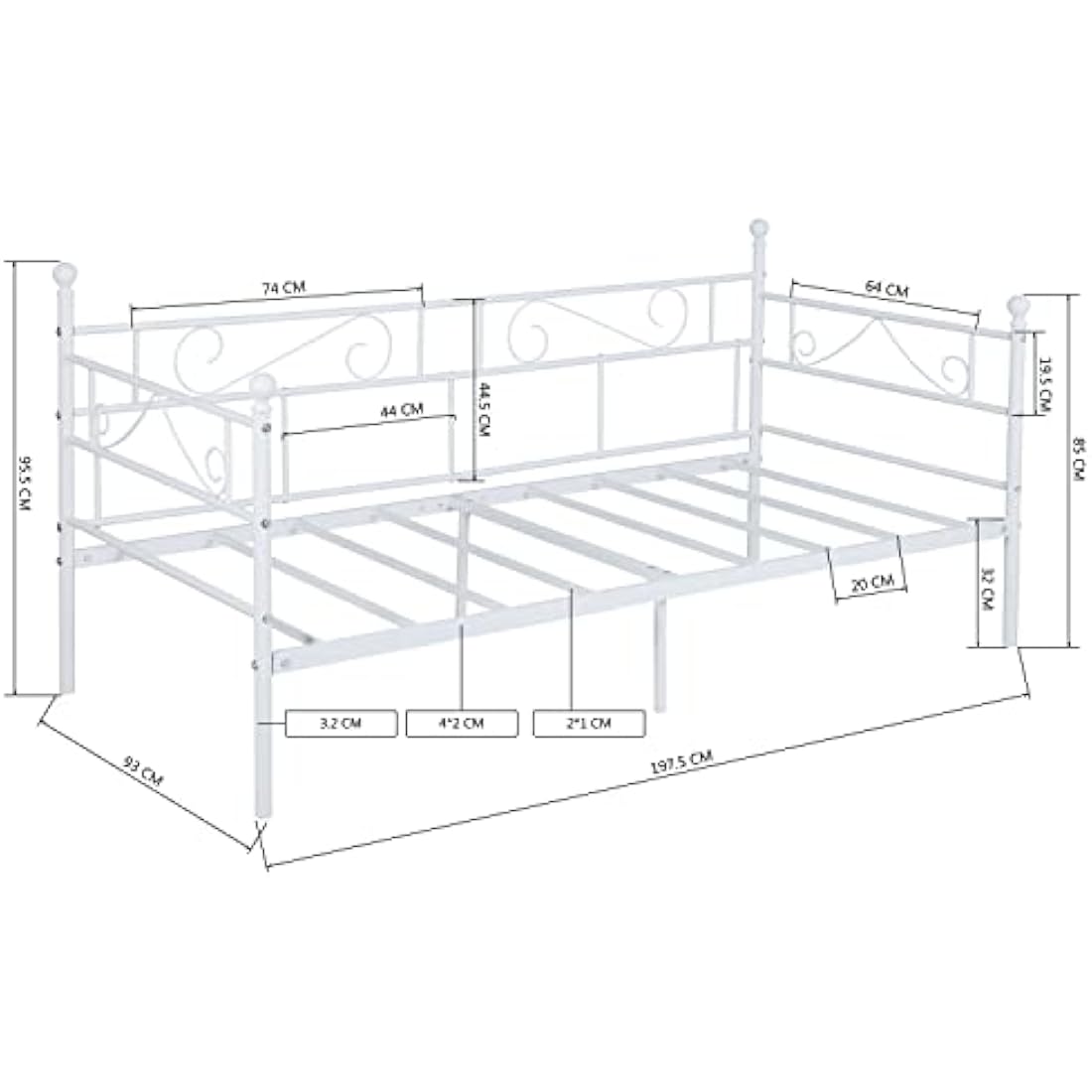 Jolof Store Modern Metal Daybed Frame | Twin Platform Bed Base, White