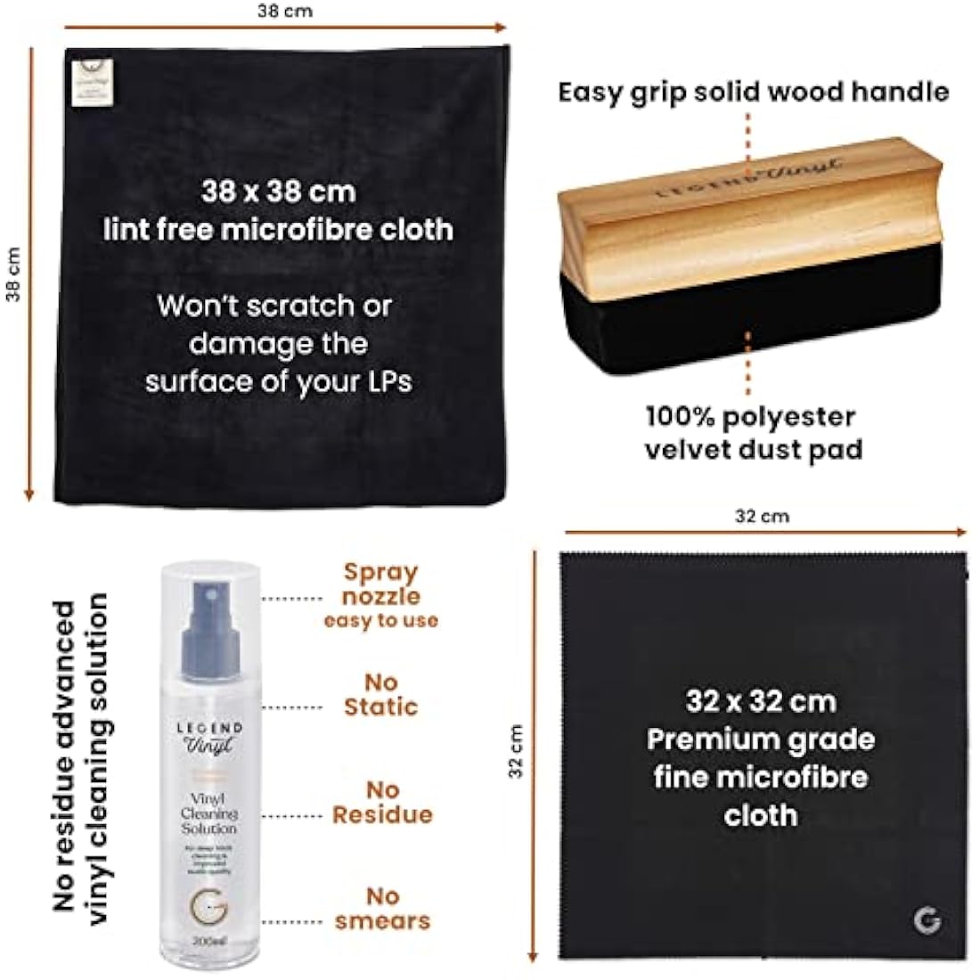 Legend Vinyl 6-in-1 Record Cleaning Kit with Carbon Fiber Brush