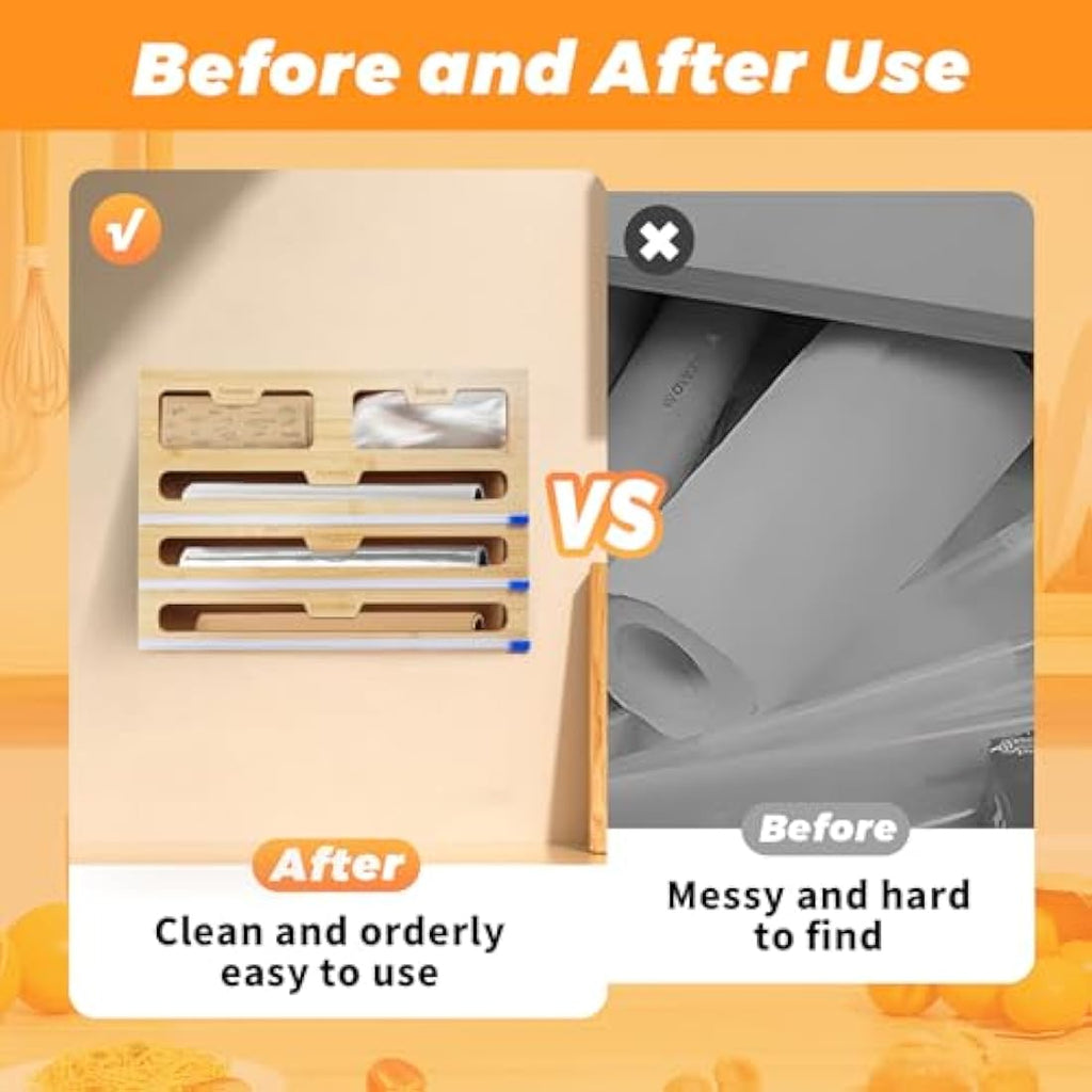 Jolof Store 5-in-1 Bamboo Foil Dispenser with Cutter | Kitchen Organizer