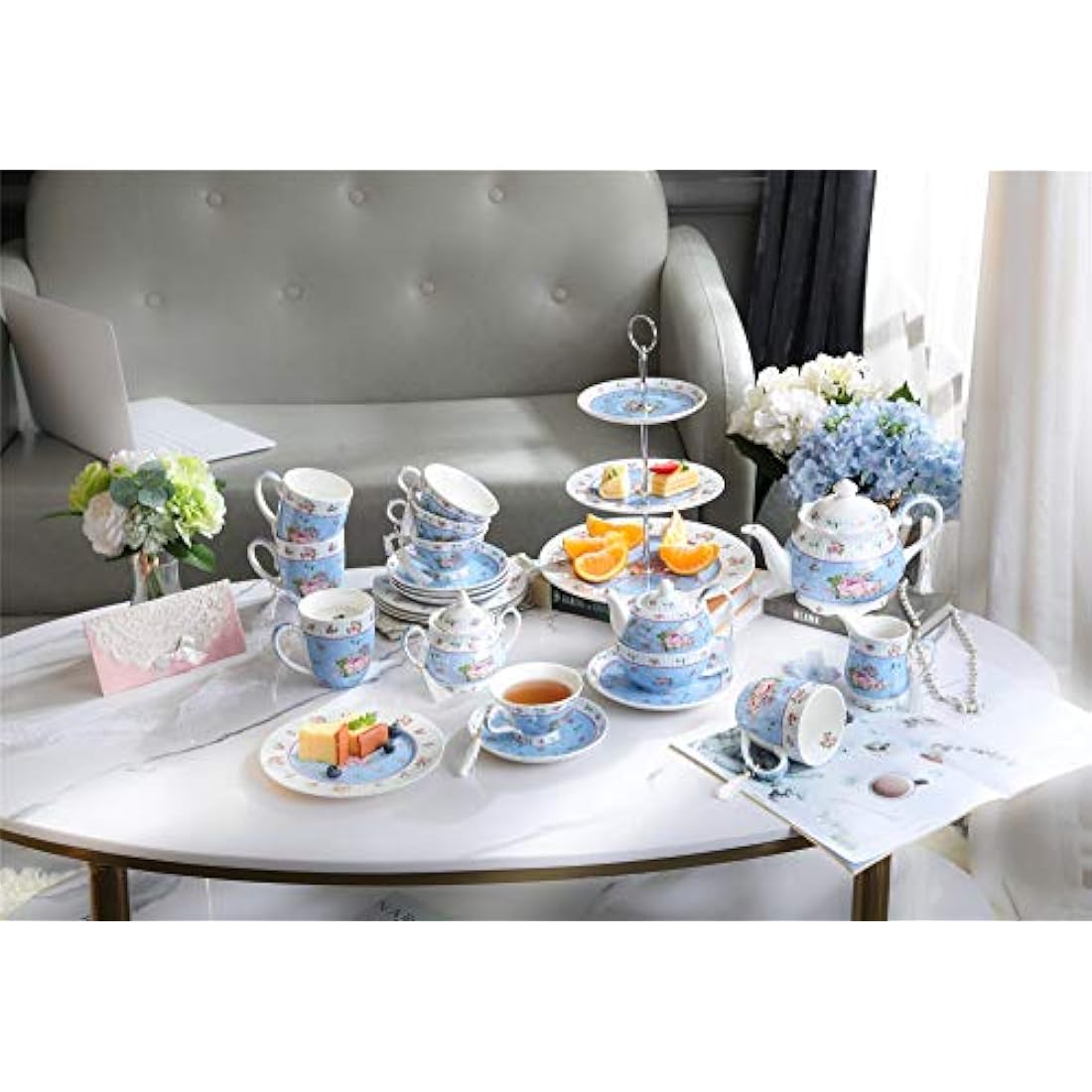 London Boutique Tea for One Set - Vintage Rose Porcelain Teapot and Cup