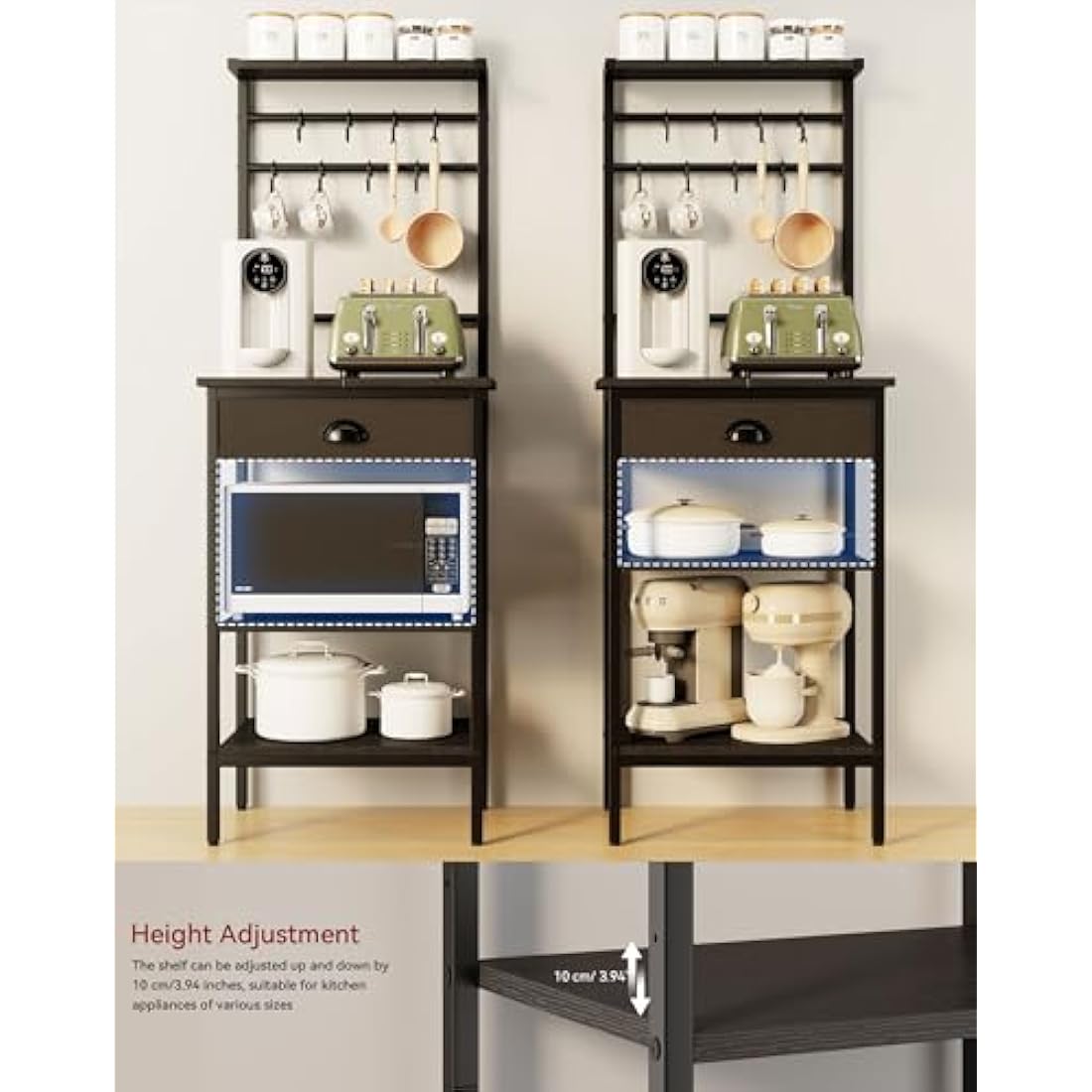 5-Tier Coffee Bar Station with Fabric Drawers – Black