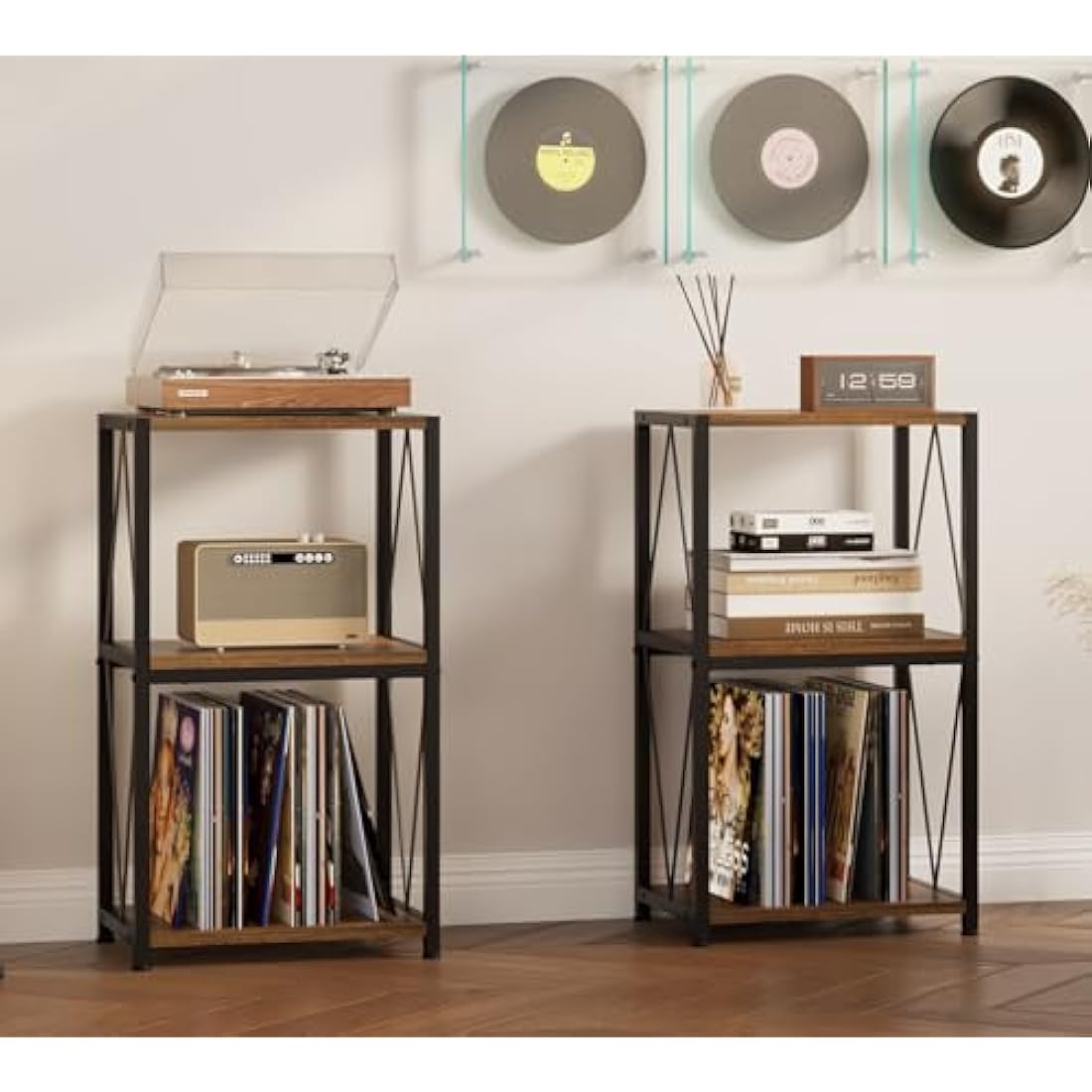 3-Tier Vinyl Record Player Stand with Storage – Wood & Metal