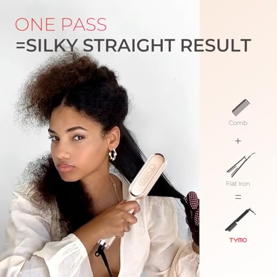 TYMO Hair Straightener Brush - 2-in-1 Ionic Ceramic Flat Iron, Peach