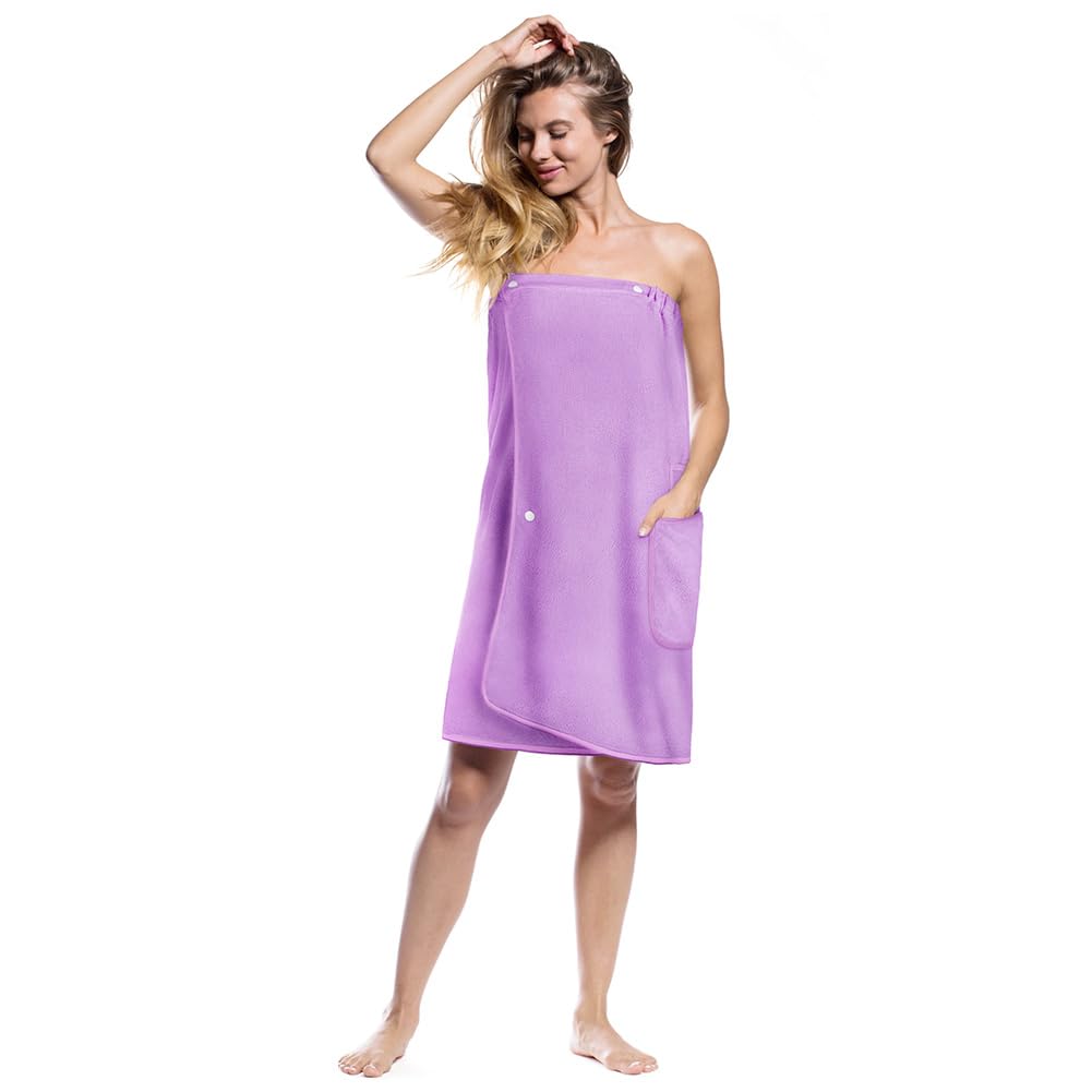 Aomig Women's Microfiber Bath Towel Wrap – Quick Dry Spa Robe, Purple