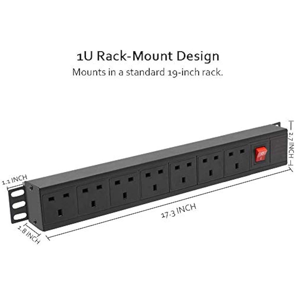 THOWALL 7-Way Rack Mount Power Strip – 1.8m Surge Protected Extension Lead