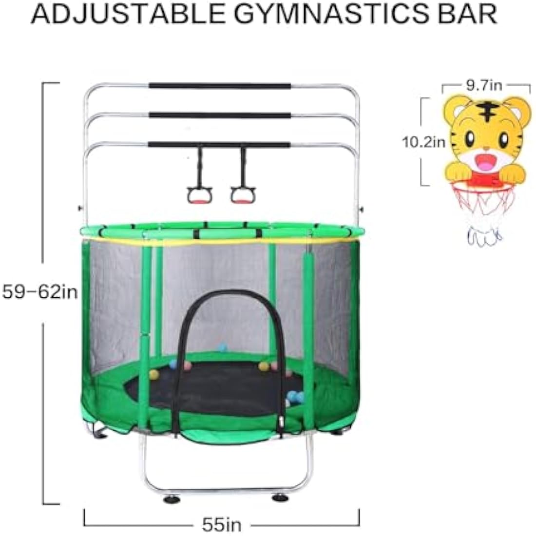 Jolof Store Kids Trampoline with Basketball Hoop and Safety Enclosure