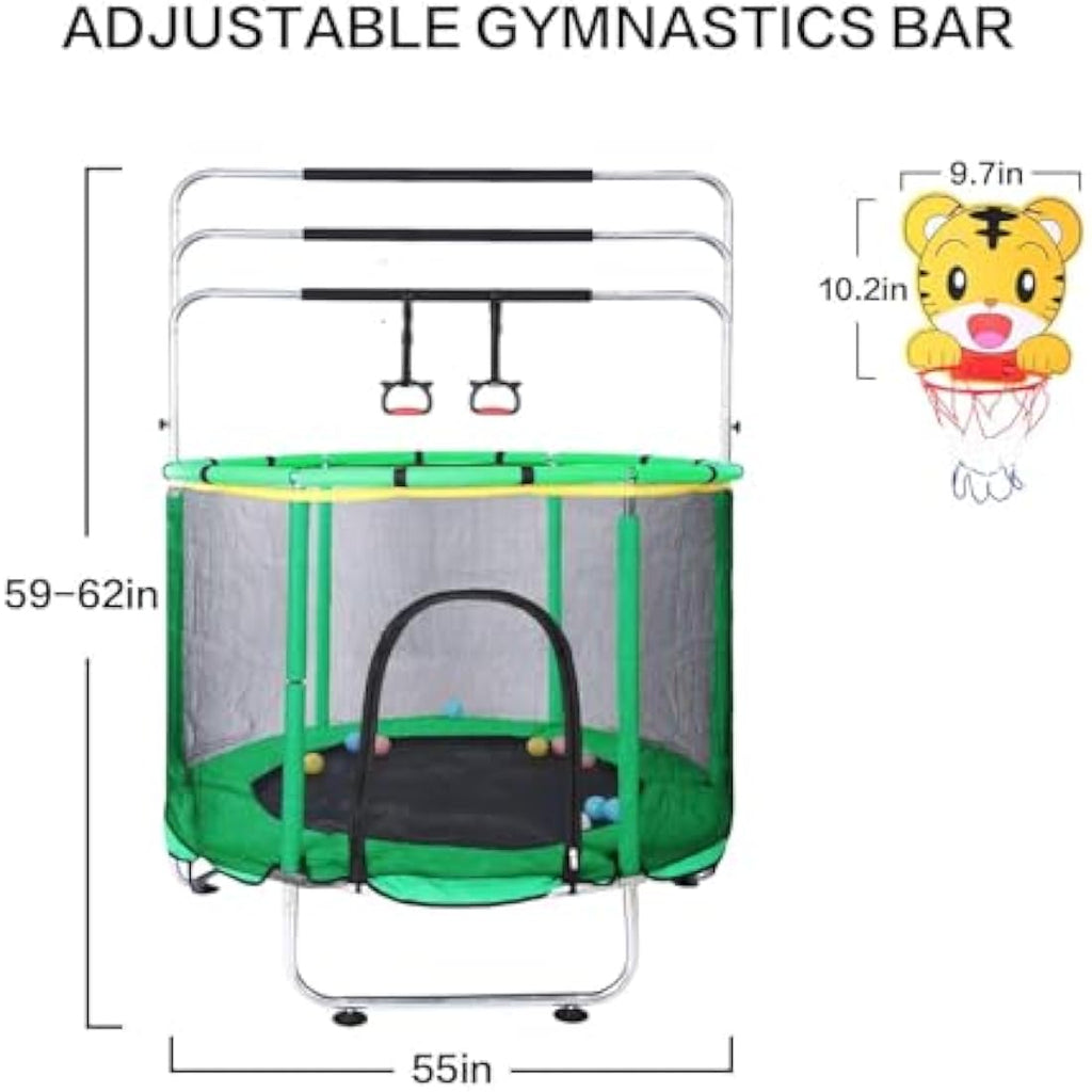 Kids Trampoline with Basketball Hoop and Safety Enclosure