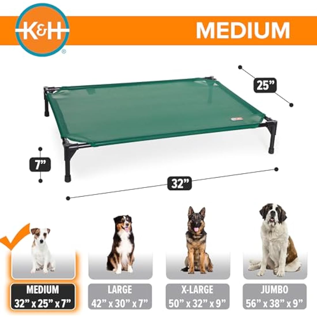 K&H Elevated Dog Bed – Raised Cooling Outdoor Pet Cot with Mesh, Medium